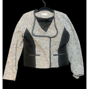 Calvin Klein Black & White/Grey Tweed Jacket Blazer with Asymmetrical Collar